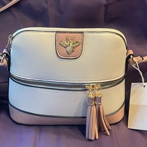 Neutral Two-Tone Crossbody Bag with Tassel